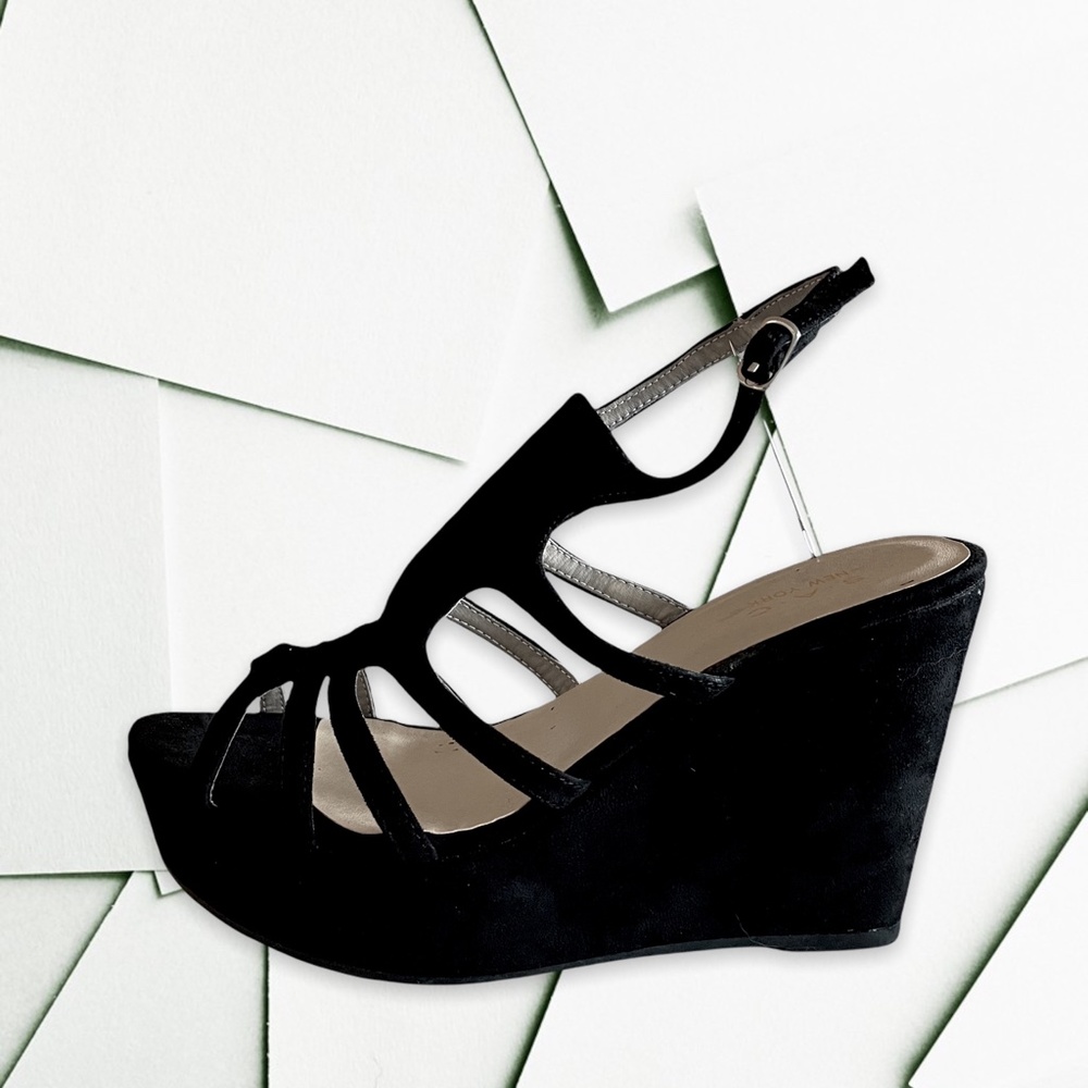 SAC NEW YORK BLACK SUEDE PLATFORM WEDGES SANDALS